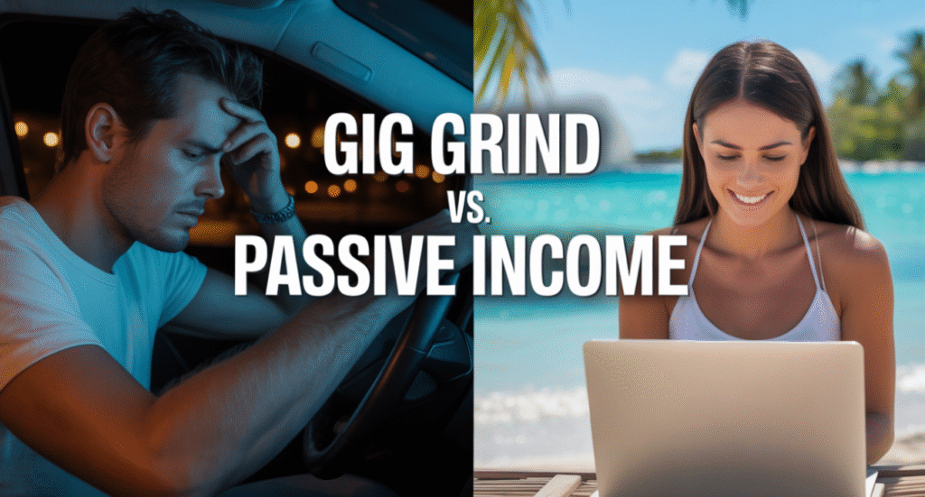 Persons driving for gig work and building passive income online